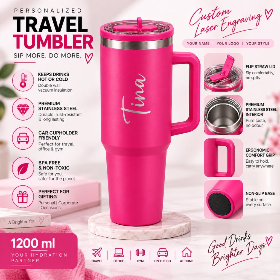 Hot Pink Coffee Tumbler - 1200 ML