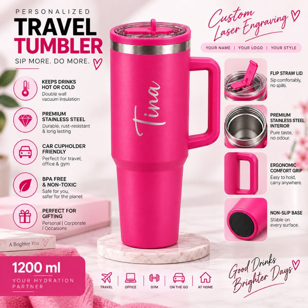 Hot Pink Coffee Tumbler - 1200 ML