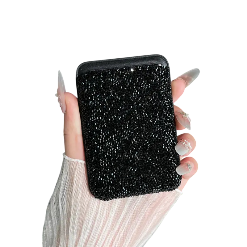Magnetic MagSafe Sparkly Black Glitter Wallet