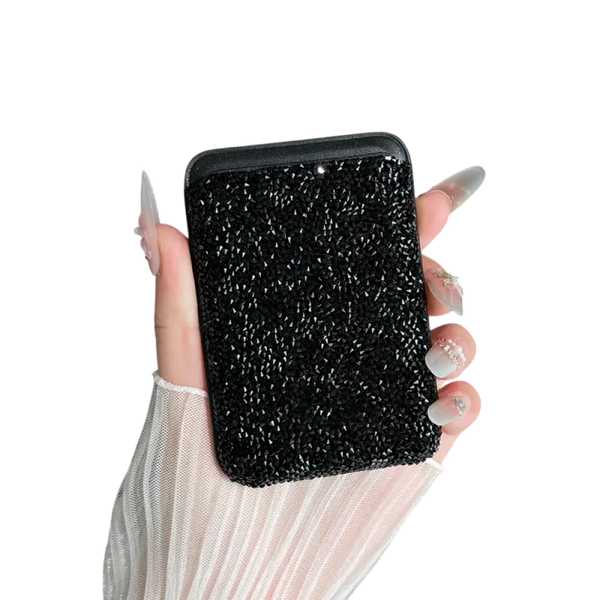 Magnetic MagSafe Sparkly Black Glitter Wallet