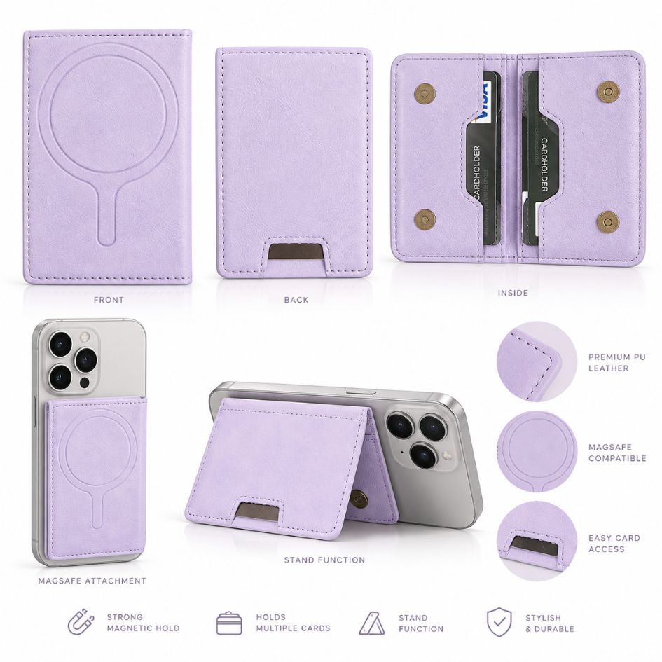 Lavender Flip MagSafe Wallet – Magnetic Card Holder