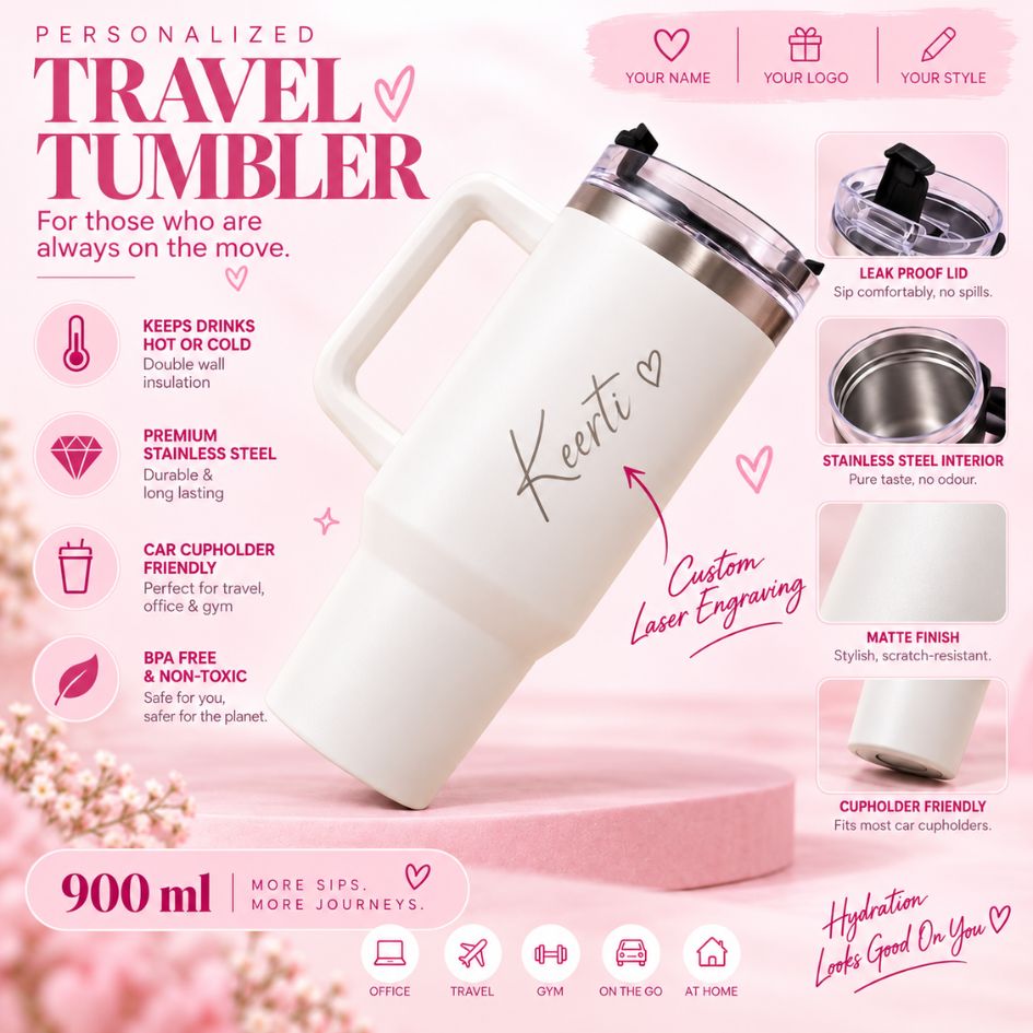 Personalized White Coffee Tumbler - 1200 ML Secondary image