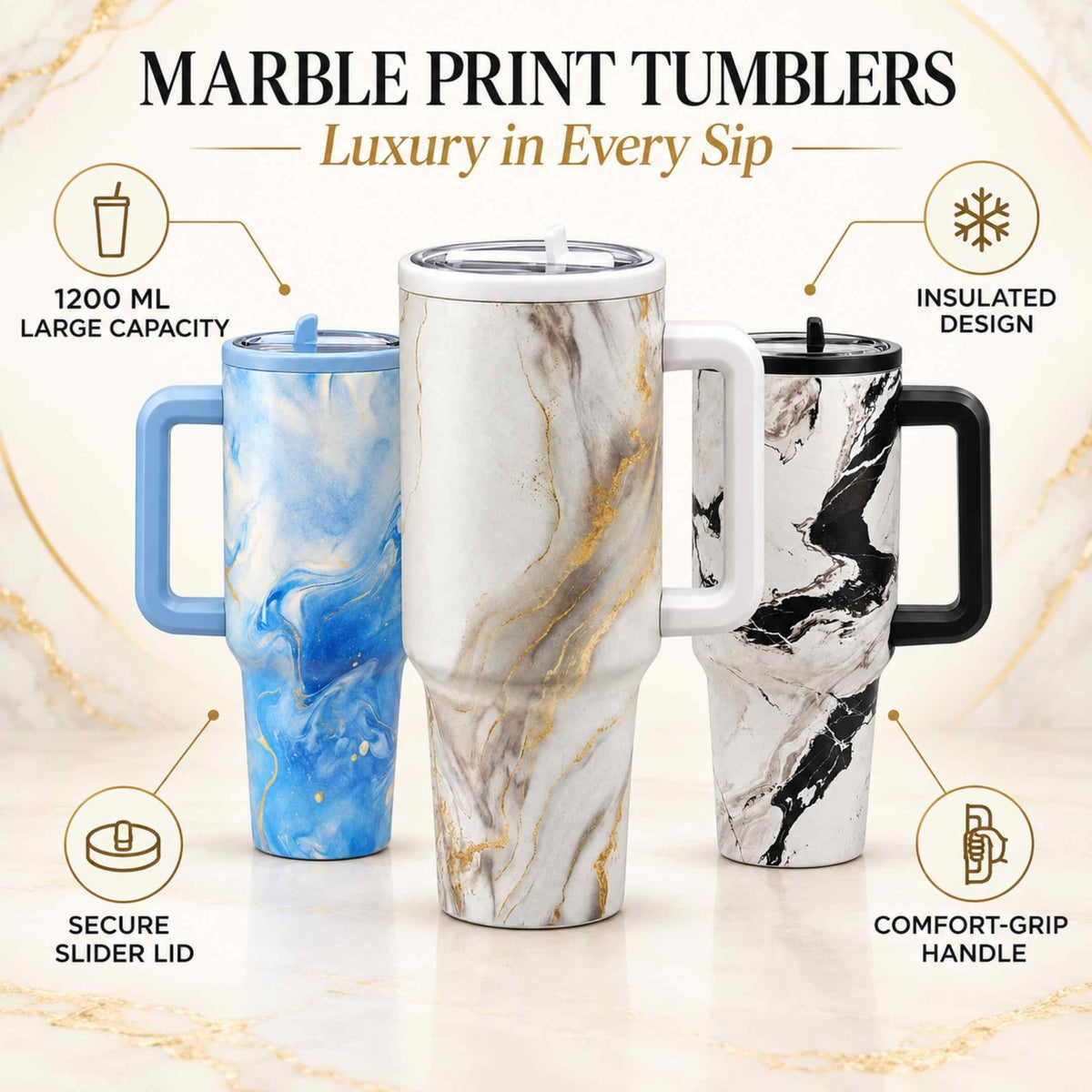 Marble Print Coffee Tumbler - 1200 ML